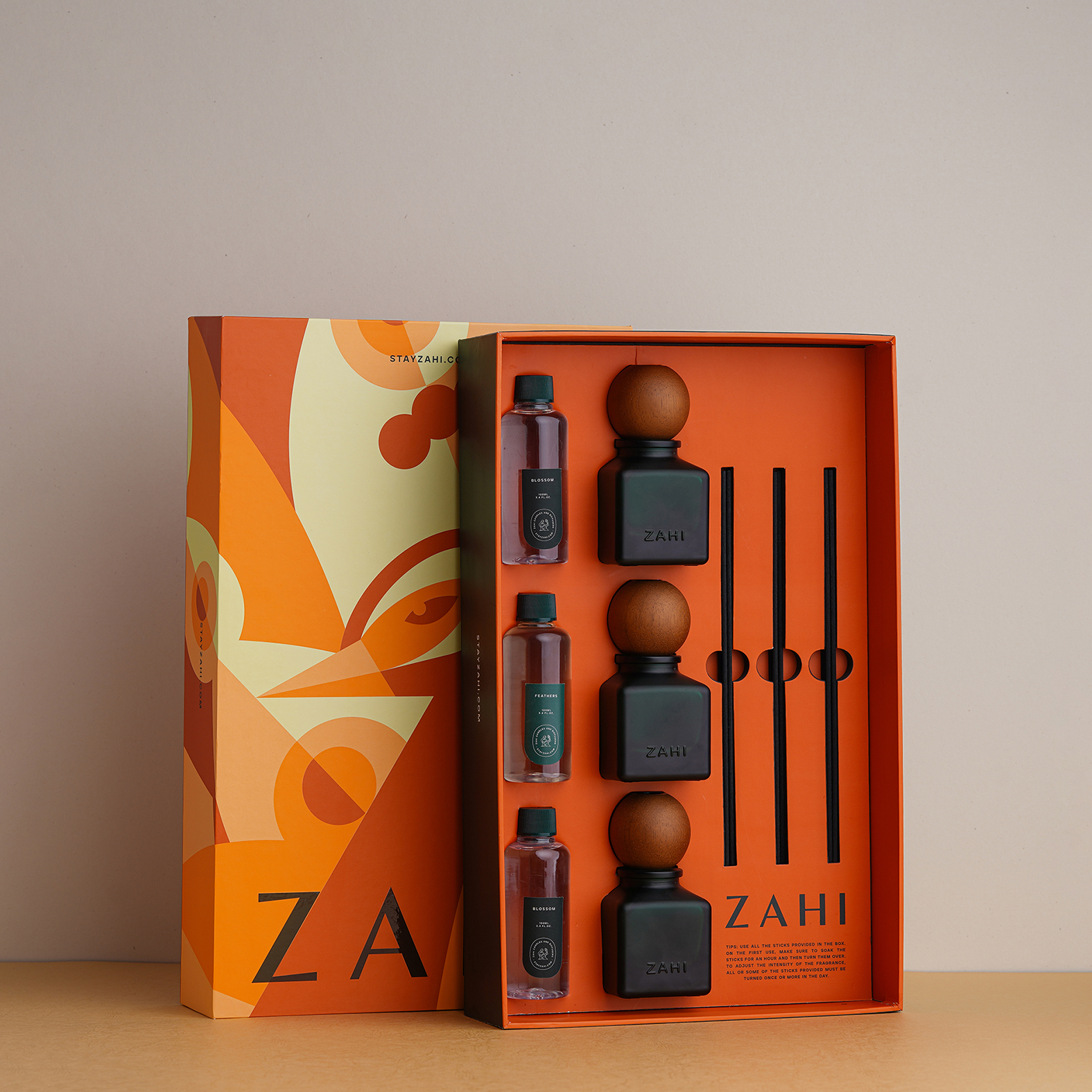 Gift Box (Orange) 3x100ML ZAHI diffusers and candles