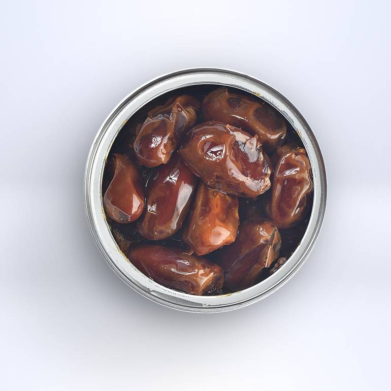 علب معدنية تمر خلاص بالدبس منزوع النوى